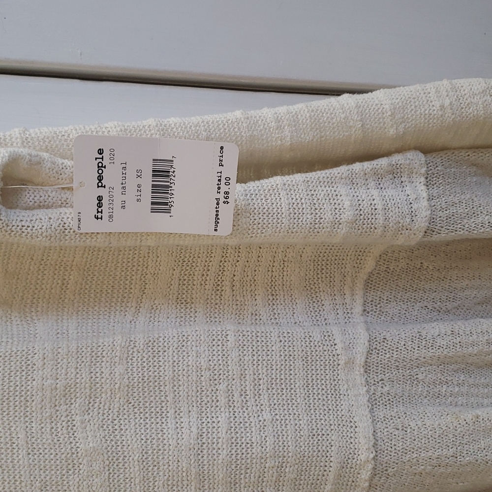 Free People Boucle Knit Ivory Ruffle Bottom Lace Insert Top - Picture 4 of 16